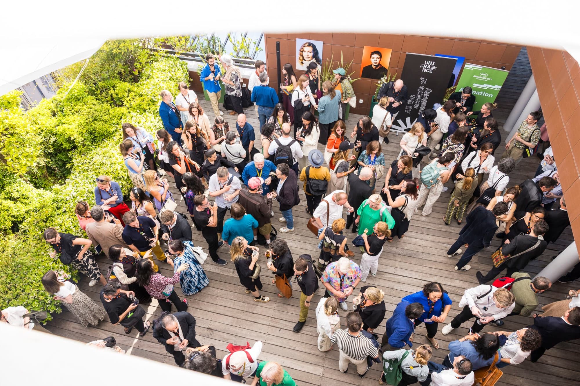 Unifrance rooftop reception seen from above, around a hundred industry guests